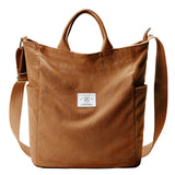 KALIDI Corduroy Tote Bag, Large Messenger Bag Shoulder Hobo Anti Splash Crossbody Zipper Bag Casual Work Shopping Women (Kakhi)