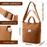 KALIDI Corduroy Tote Bag, Large Messenger Bag Shoulder Hobo Anti Splash Crossbody Zipper Bag Casual Work Shopping Women (Kakhi)