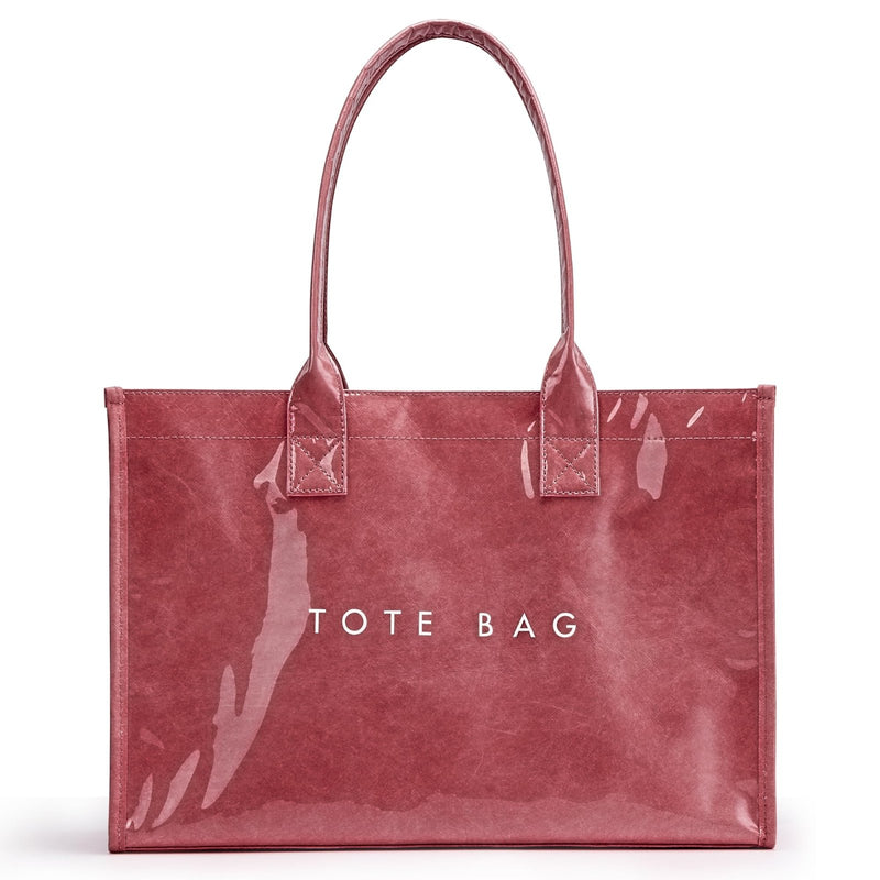 KALIDI PVC Tote Bag Women’s Kraft Paper Work Handbags Purses with Top Handle,Red