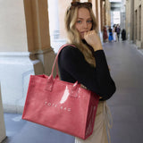KALIDI PVC Tote Bag Women’s Kraft Paper Work Handbags Purses with Top Handle,Red
