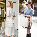 KALIDI Quilted Tote Bag, Puffer Hobo Bag Anti Splash Crossbody Zipper Gym Bag Large Casual Travel Work Daily Women, Beige