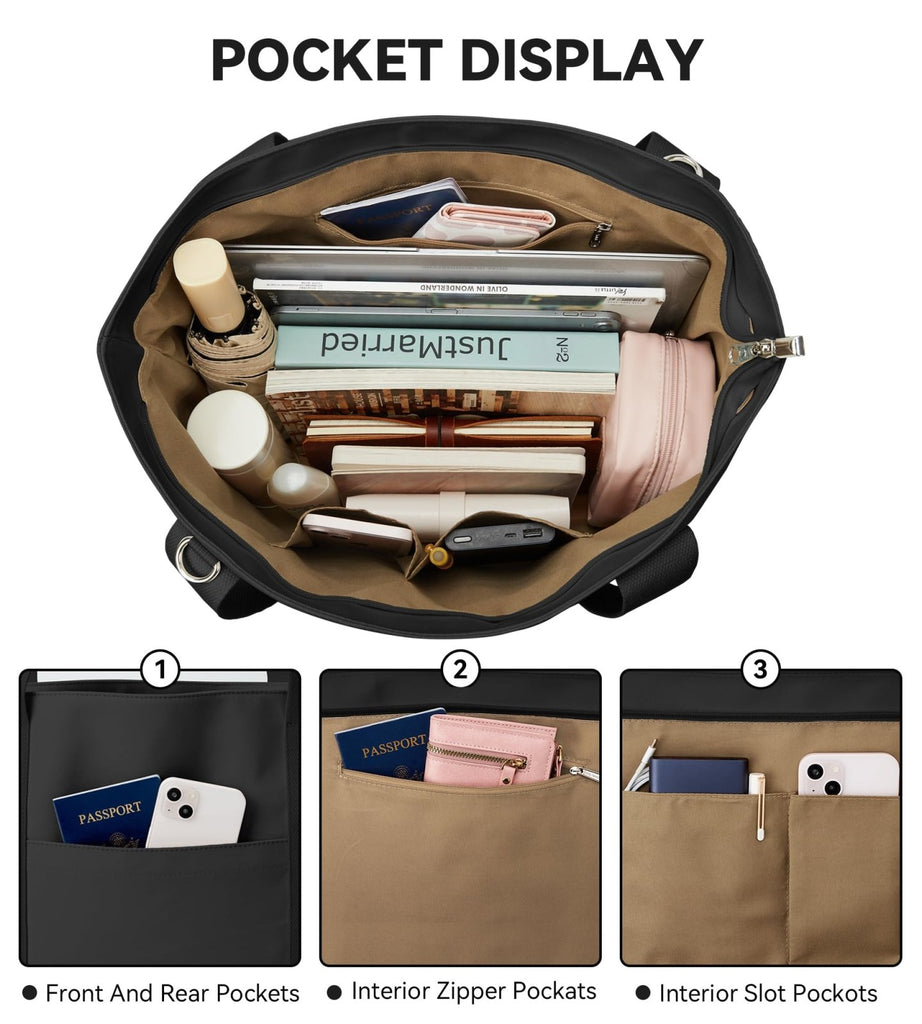 KALIDI Tote Bag for Women,Shoulder Bag with Laptop Compartment for work Leisure Nylon Top - Handle Foldable Weekend