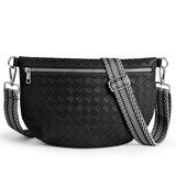 KALIDI Woven Crossbody Bags for Women Travel Vegan Leather Fanny Packs for Woman Cross Body Purse Fashion Belt Bum Bag with Wide Strap