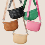 KALIDI Woven Crossbody Bags for Women Travel Vegan Leather Fanny Packs for Woman Cross Body Purse Fashion Belt Bum Bag with Wide Strap