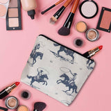 Kalygon Women Cosmetic Bag Cowboy, American Western Cowboy Horse Riders Cute Makeup Bag For Purse Cosmetic Travel Bag For Toiletries Makeup Storage Bag Flax Skincare Bag Make Up Pouch Bags