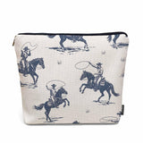 Kalygon Women Cosmetic Bag Cowboy, American Western Cowboy Horse Riders Cute Makeup Bag For Purse Cosmetic Travel Bag For Toiletries Makeup Storage Bag Flax Skincare Bag Make Up Pouch Bags