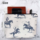 Kalygon Women Cosmetic Bag Cowboy, American Western Cowboy Horse Riders Cute Makeup Bag For Purse Cosmetic Travel Bag For Toiletries Makeup Storage Bag Flax Skincare Bag Make Up Pouch Bags