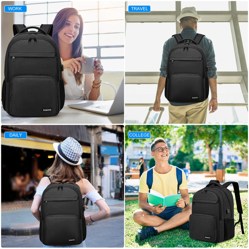 kamater School Backpack for Teen Boys & College Students - 15.6 Inch Large Capacity Laptop Bookbag with Sturdy Water Resistant Anti - Theft | Multiple Compartments Backpack, Black