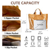 KAMEILONG Women's Large PVC Tote Bag Letters Print Handbags Paper Shoulder Bag Clear Shopping Hobo Bag (Brown)