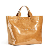 KAMEILONG Women's Large PVC Tote Bag Letters Print Handbags Paper Shoulder Bag Clear Shopping Hobo Bag (Brown)