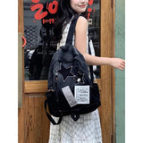 KANGDAWEI Cute Star Denim Backpack, Grunge Y2K Vintage Fashion Bookbag, Aesthetic Emo 2000s Backpack for Women Men Casual Bag (Black)
