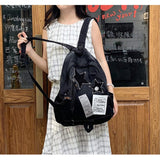 KANGDAWEI Cute Star Denim Backpack, Grunge Y2K Vintage Fashion Bookbag, Aesthetic Emo 2000s Backpack for Women Men Casual Bag (Black)