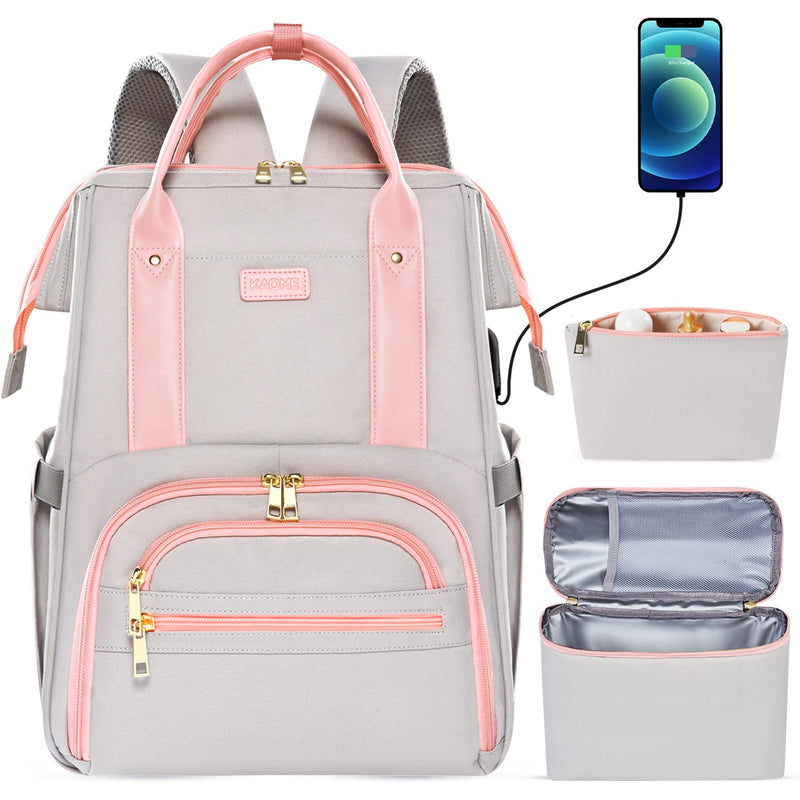 Kaome Lunch Backpack 15.6 Inch Laptop Backpack for Women with USB Port Nurse Gift Teacher Work Backpack Cooler Insulated Lunch Bag Waterproof Daypacks for Work Picnic Travel Anti - theft