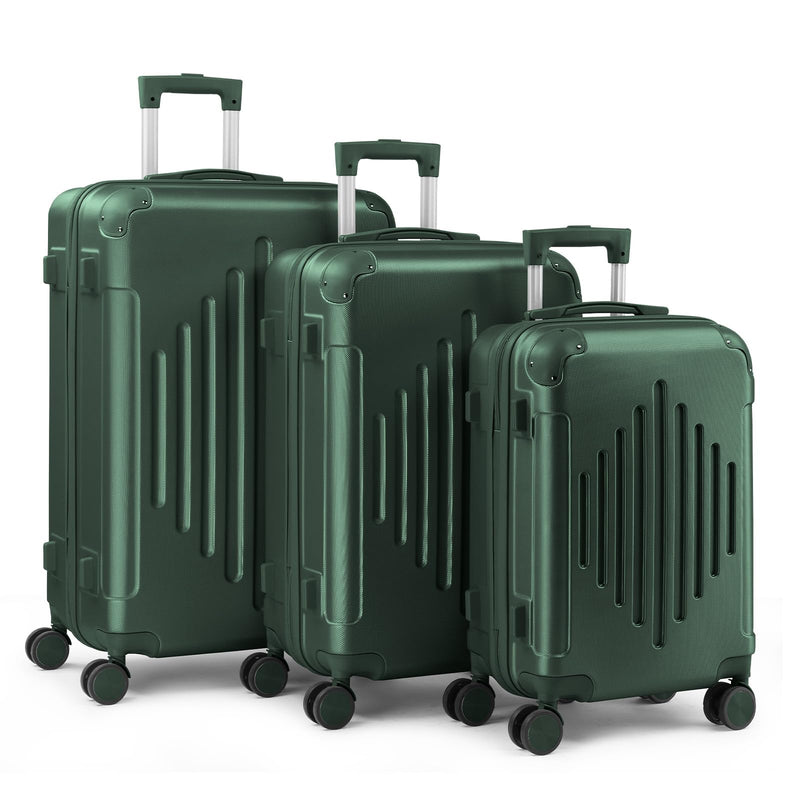 Karl home Luggage Set 3 Piece Suitcase Sets with TSA Lock Moulded Corner 4 Spinner Wheels, ABS Hardside Trolley Travel Case for Carry On Check - in Business Trip, Dark Green (20/24/28)
