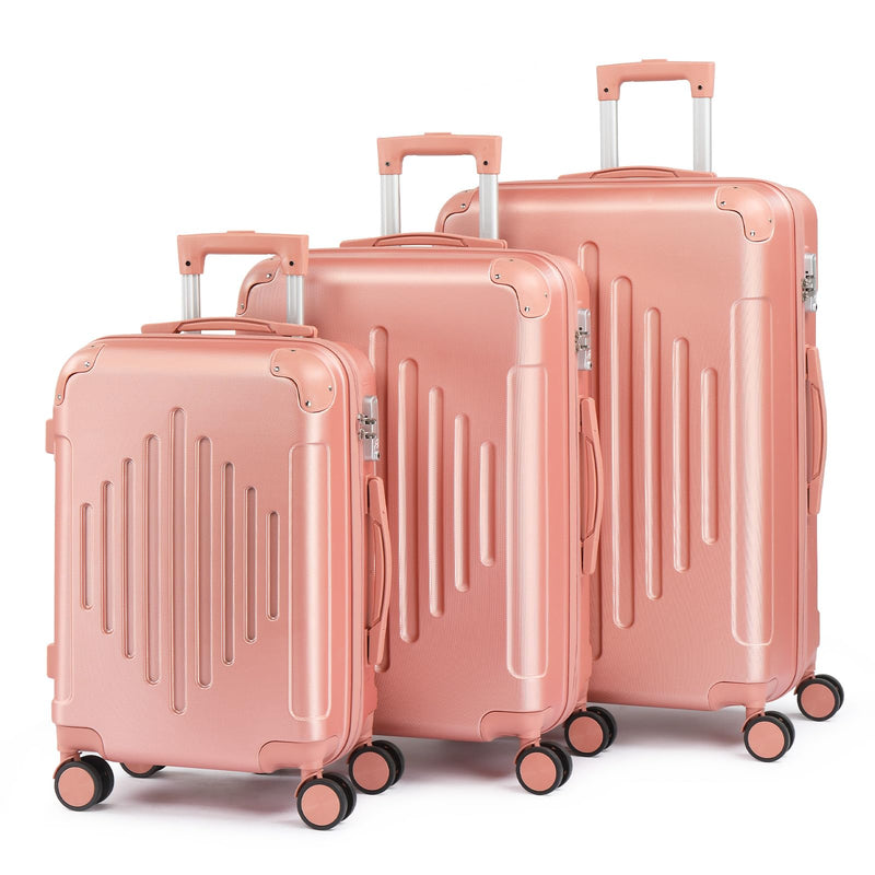 Karl home Luggage Set 3 Piece Suitcase Sets with TSA Lock Moulded Corner 4 Spinner Wheels, ABS Hardside Trolley Travel Case for Carry On Check - in Business Trip, Rose Gold (20/24/28)