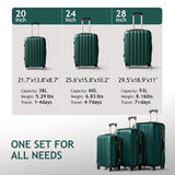 Karl home Luggage Set of 3 Hardside Carry on Suitcase Sets with Spinner Wheels & TSA lock, Portable Lightweight ABS Luggages for Travel, Business - Dark Green (20/24/28)