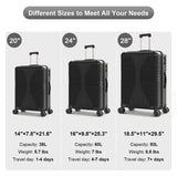 Karl home Luggage Sets 3 Piece, PP Hard Case Suitcase Set with Built - in Lock Spinner Wheels, Lightweight Durable Carry on Luggage for Business Travel - Black (20"/24"/28")