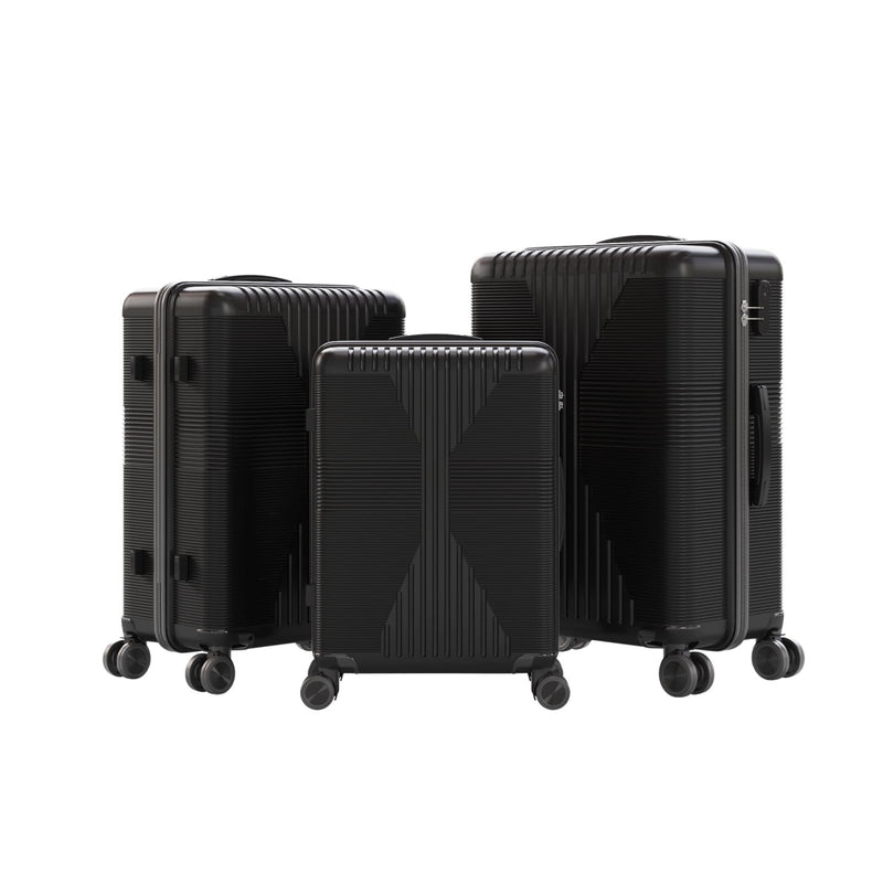 Karl home Luggage Sets 3 Piece, PP Hard Case Suitcase Set with Built - in Lock Spinner Wheels, Lightweight Durable Carry on Luggage for Business Travel - Black (20"/24"/28")