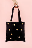 kate spade new york Cute Canvas Tote Bag for Women, Black Canvas Beach Bag, Book Tote with Pocket, Scatter Dot