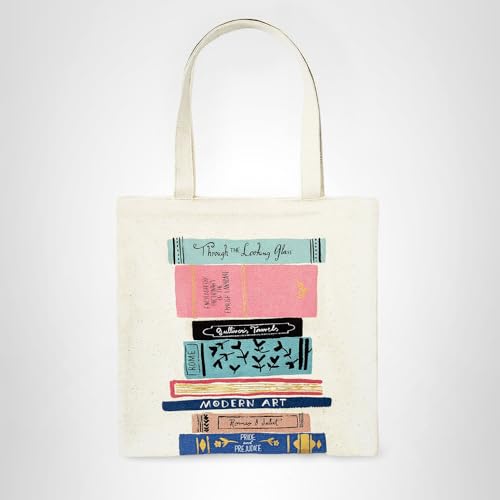 kate spade new york Cute Canvas Tote Bag for Women, Canvas Beach Bag, Book Tote with Pocket, Stack of Classics