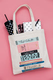 kate spade new york Cute Canvas Tote Bag for Women, Canvas Beach Bag, Book Tote with Pocket, Stack of Classics