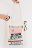 kate spade new york Cute Canvas Tote Bag for Women, Canvas Beach Bag, Book Tote with Pocket, Stack of Classics