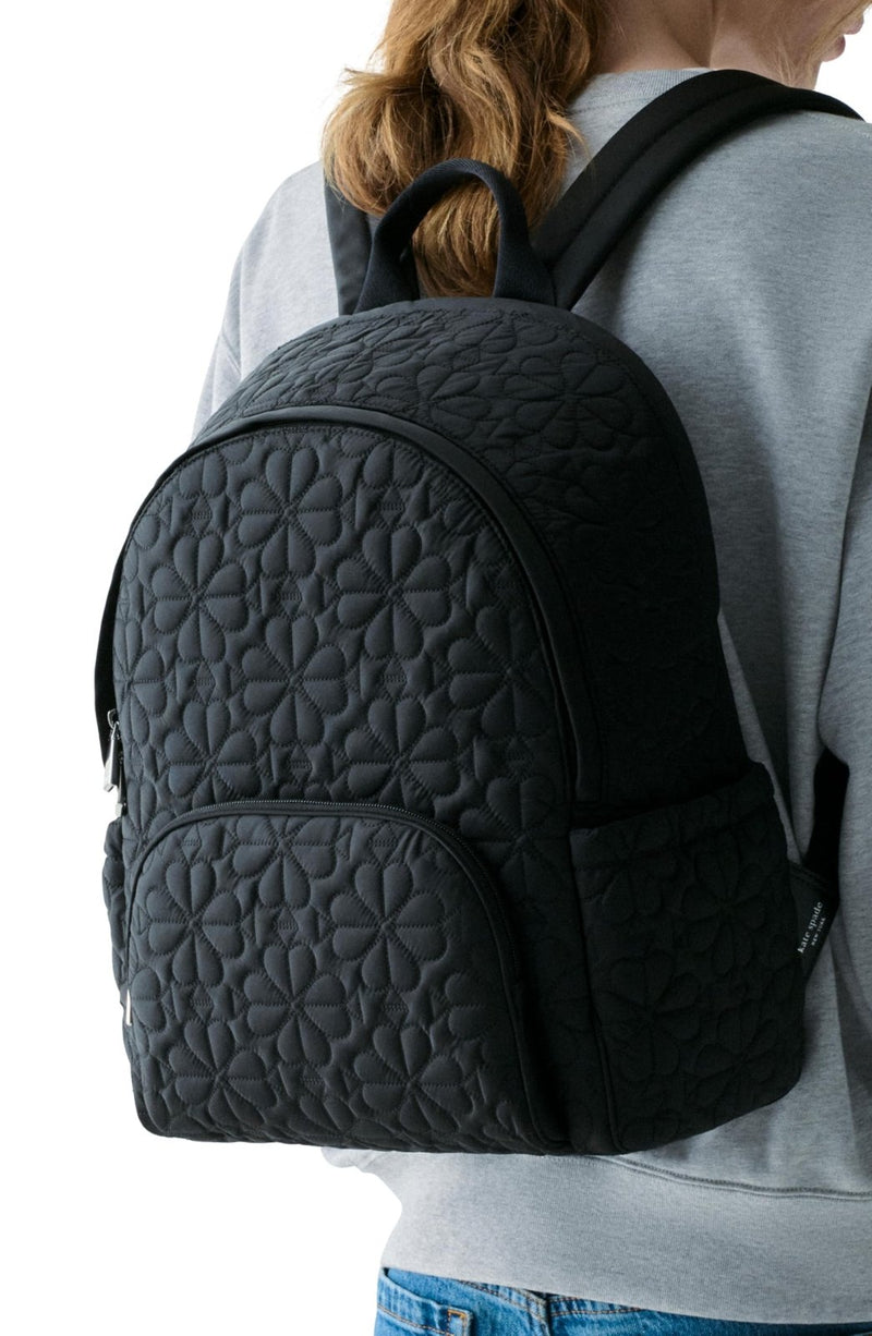 Kate Spade New York Womens Tilly Quilted Fabric Large Backpack, Black, One Size