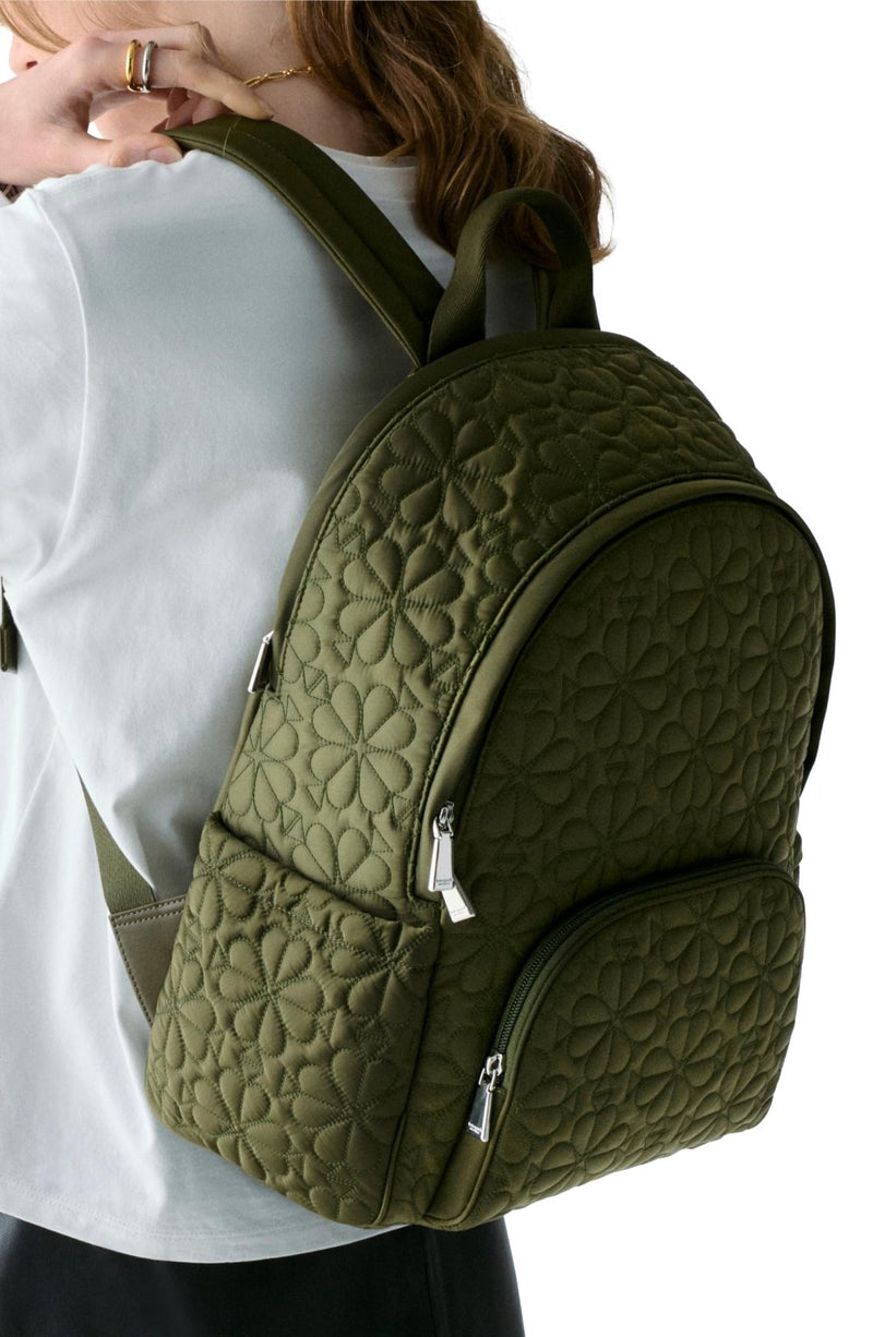Kate Spade New York Womens Tilly Quilted Fabric Large Backpack, Oolong Green, One Size
