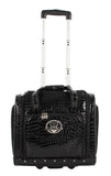 Kathy Van Zeeland Croco PVC Designer Underseat Luggage - 15 Inch Carry On Suitcase for Women - Lightweight Under Seat Bag with 2 - Rolling Spinner Wheels (Black)