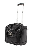 Kathy Van Zeeland Croco PVC Designer Underseat Luggage - 15 Inch Carry On Suitcase for Women - Lightweight Under Seat Bag with 2 - Rolling Spinner Wheels (Black)