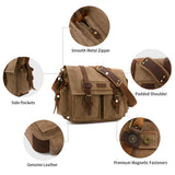 Kattee Leather Canvas Camera Bags for Men Vintage DSLR SLR Messenger Shoulder Bags Khaki