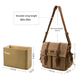Kattee Leather Canvas Camera Bags for Men Vintage DSLR SLR Messenger Shoulder Bags Khaki
