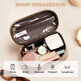 Kattee Makeup Bag for Women, Leather Cosmetic Bag, Working Makeup Bags for Ladies with Handles, Portable Travel Toiletry Bag,Apricot