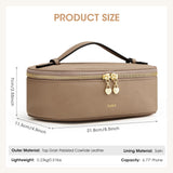 Kattee Makeup Bag for Women, Leather Cosmetic Bag, Working Makeup Bags for Ladies with Handles, Portable Travel Toiletry Bag,Apricot