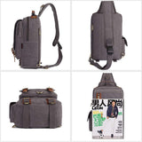KAUKKO Canvas Leather Outdoor Sling Bag Cross Body Messenger Bag Shoulder Backpack Daypack Grey