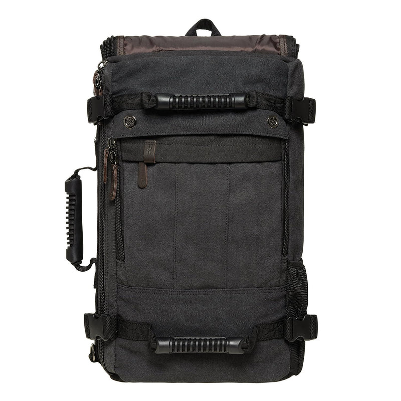 KAUKKO Canvas Travel Backpack Multi - Functional Bag Fits 17" Laptop, Large Capacity Hiking Backpack, Outdoor Casual Daypack BLACK,23.8L