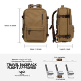 KAUKKO Canvas Travel Backpack, Personal Item Airline Approved, Carry On Backpack with Multi - Pockets and Shoe Pouch, fit 15.6 inch Laptop, 40L Weekender Bag, 11 - KHAKI