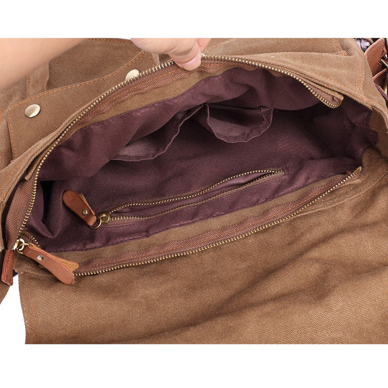 KAUKKO Canvas Vintage Messenger Bag Shoulder Bag Travel Crossbody Bags for Men Women 14 inch with Adjustable Strap (COFFEE - 1)
