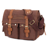 KAUKKO Canvas Vintage Messenger Bag Shoulder Bag Travel Crossbody Bags for Men Women 14 inch with Adjustable Strap (COFFEE - 1)
