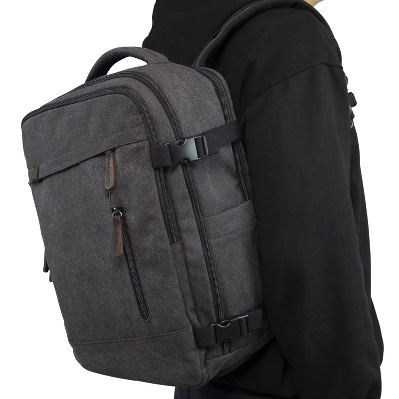 KAUKKO Thick Canvas Travel Backpack, Flight Approved Carry On Backpack with Shoe Pouch and 15.6 inch Laptop Compartment, 40L Luggage Casual Daypack Weekender Bag 10 - BLACK