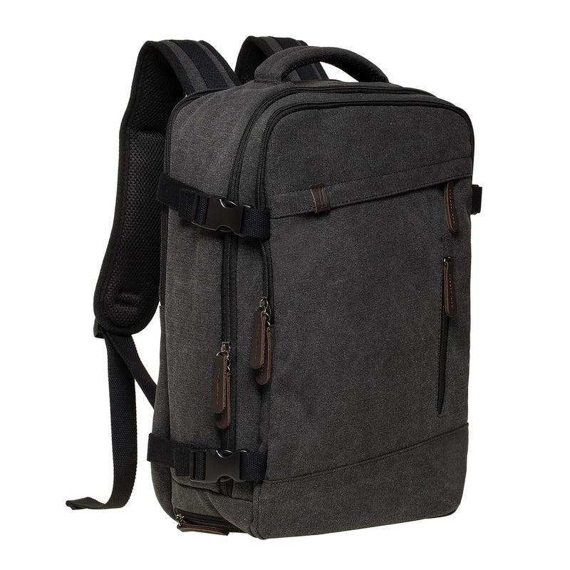KAUKKO Thick Canvas Travel Backpack, Flight Approved Carry On Backpack with Shoe Pouch and 15.6 inch Laptop Compartment, 40L Luggage Casual Daypack Weekender Bag 10 - BLACK