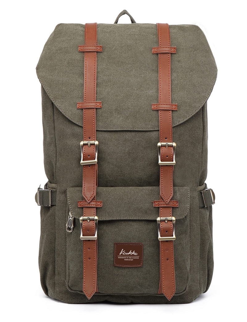 KAUKKO Travel Laptop Backpack Outdoor Rucksack Causal backpack Fits 15.6"(Canvas Green)
