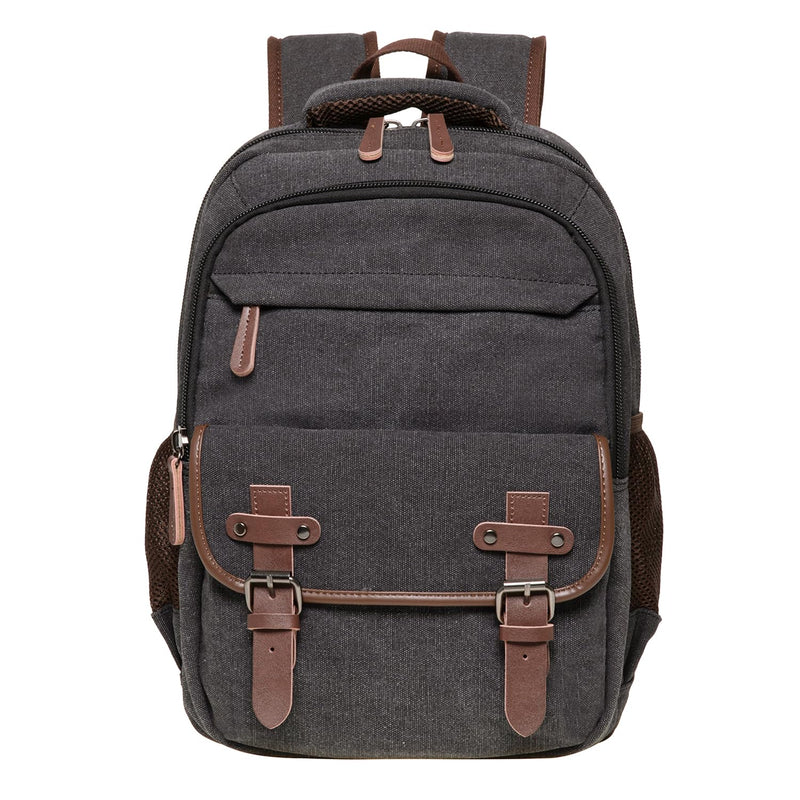 KAUKKO Vintage Canvas Backpack - Large Capacity, Multi - Functional Durable Outdoor Rucksack S28 - BLACK, 24.3L