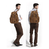KAUKKO Vintage Casual Canvas and Leather Rucksack Backpack