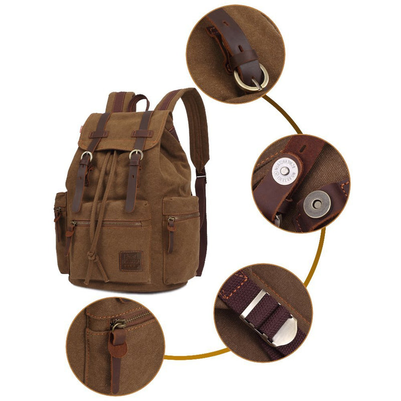 KAUKKO Vintage Casual Canvas and Leather Rucksack Backpack