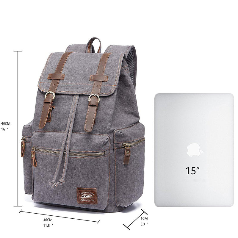 KAUKKO Vintage Casual Canvas and Leather Rucksack Backpack