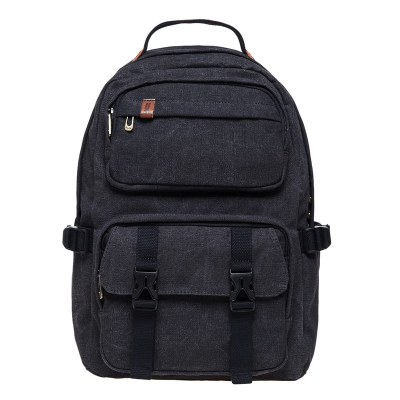 KAUKKO Vintage Casual polyster and Leather Rucksack Backpack(20 - 2 - BLACK)