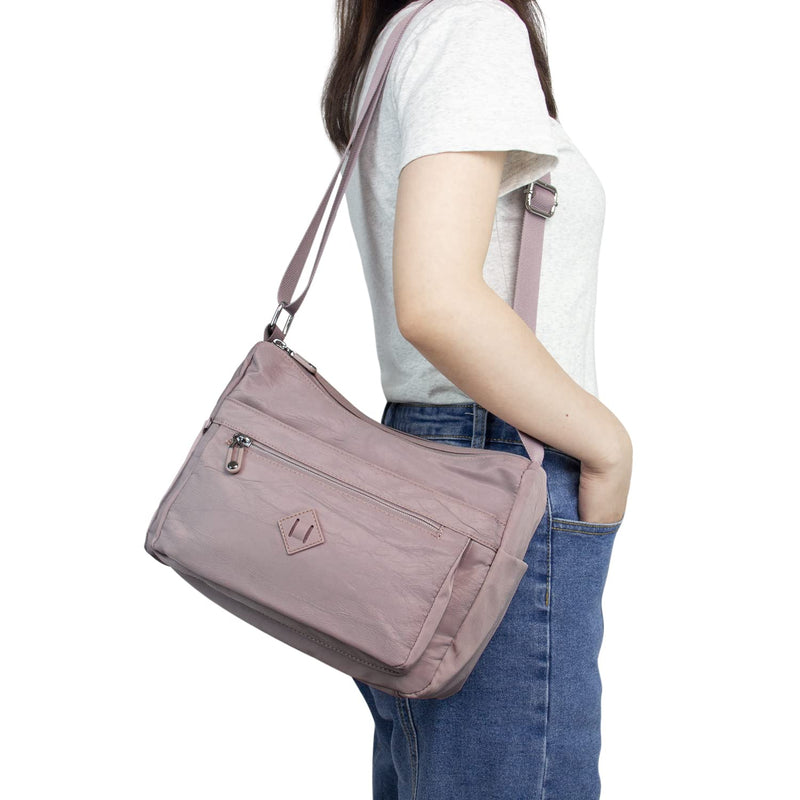 KAUKKO Women Crossbody Bag Handbag Lightweight Shoulder Purse Nylon Multi Pocket Crossbody Bag Ladies Travel Handbag PINK,5.2L