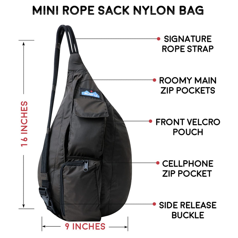 KAVU Mini Rope Sack Sling Crossbody Backpack, Blackout