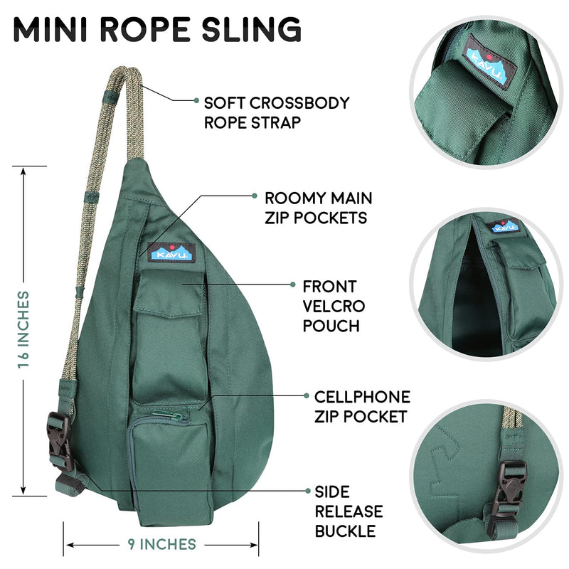 KAVU Mini Rope Sling Pack with Adjustable Rope Shoulder Strap, Evergreen